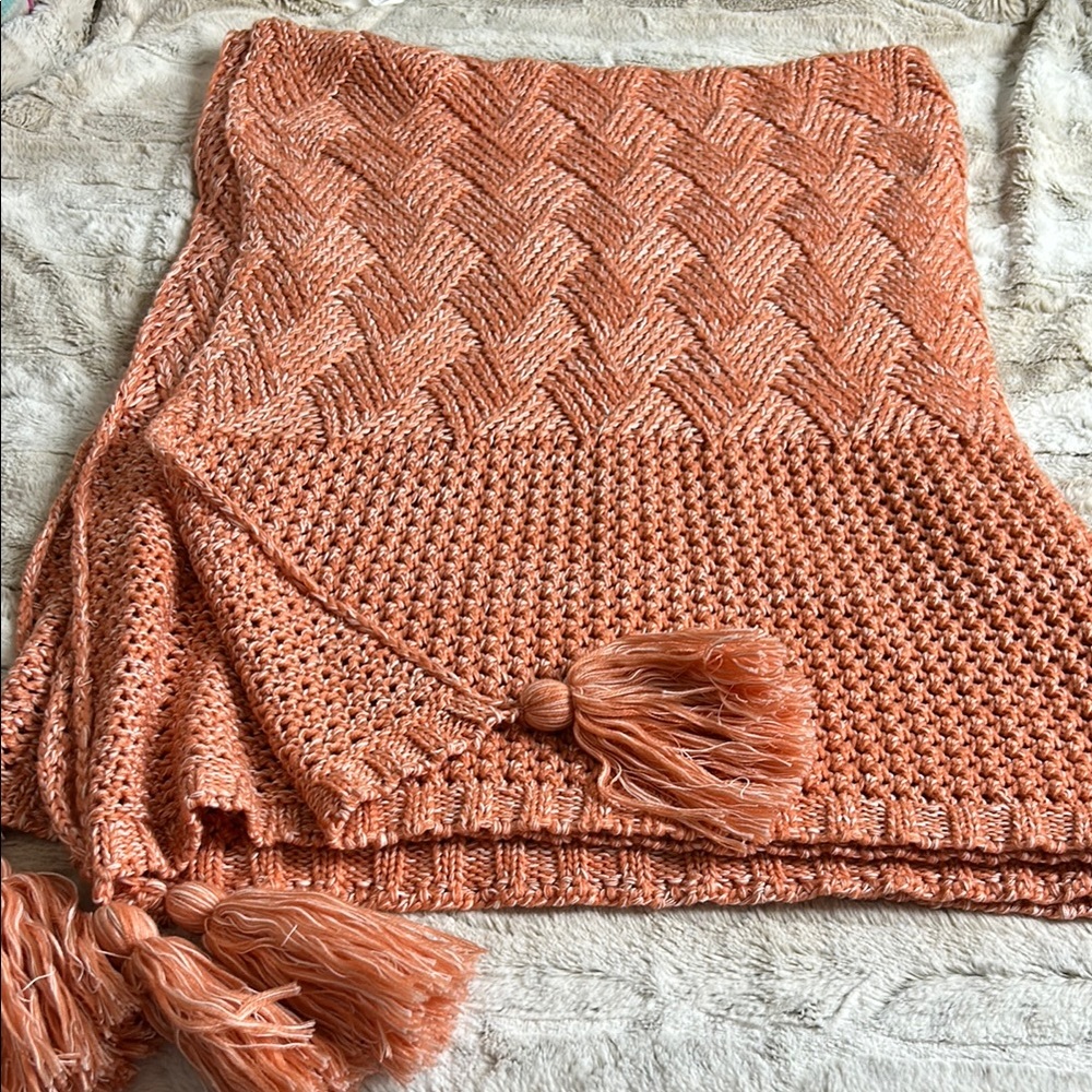 Opalhouse Orange Knit Throw Blanket with Tassels